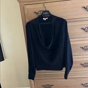 L'AGENCE Black Drape Neck Blouse